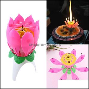 Świece Dekor Domowe Lotus Lotus Flower Candle Singlelayer Music Birthday Party Cake Sparkle Drop dostawa 2021 Dagtn