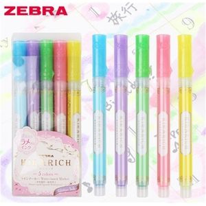 5pcsset Japan Zebra KIRARICH Shiny Pearl Set WKS18 Color Highlighter Pen bullet joural marker school supplies 201120