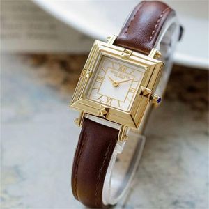 Polshorloges antieke vierkante horloges voor vrouwen ouderwetse rugleren band pols