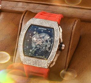 Popüler lüks adam elmas yüzük kuvars saatler 43mm relojes de marca mujer içi boş şeffaf cömert kauçuk kemer ithal kristal ayna pil izleme