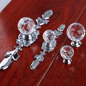 Fashion deluxe clear crystal dresser kitchen cabinet door handles silver glass drawer cupboard knobs pulls modern simple chrome287y