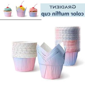 Wholesale tulip baking cups resale online - 100pcs Gradient Cupcake Liner Cake Baking Cup Tray Case Oilproof Paper Tulip Muffin Wrappers Dessert Holder Party Wedding Christmas