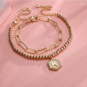 Goldfarbe Armband Armreif mit Buchstaben Mode Initial Alphabet Charms Armbänder für Frauen Inte22