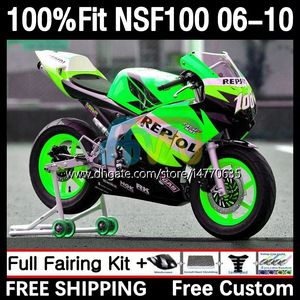 Fiberglass Injection Mold Bodys For HONDA NSF-100 NSF 100 Bodywork 10DH.111 NSF100 06 07 08 09 10 NS-F100 2006 2007 2008 2009 2010 Glass fiber Race Fairing green repsol