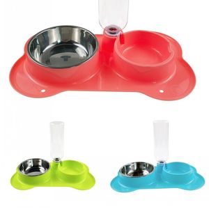 3pcs forma de osso aço inoxidável tigela de cachorro tigela dupla bebedas alimentador 1299 d3