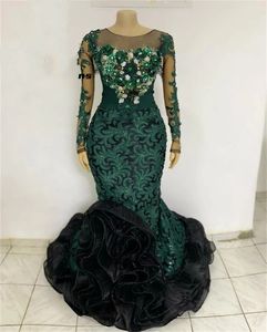 Aso Ebi Formelles Abendkleid mit Pailletten und Perlen 2022, Illusion, lange Ärmel, afrikanisches Abschlussball-Dinner-Empfangskleid für Damen