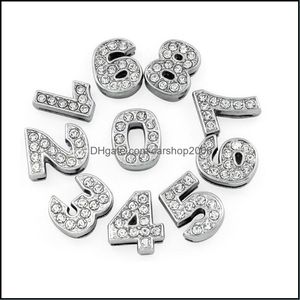 Charms Accessori per gioielli Componenti 8Mm 10Mm Alfabeto A-Z / 0-9 Numeri Cursore in lega di zinco Lettera Simbolo Fl Strass Misto 130Pcs 1102 Q2