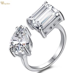 Wong Rain 100 925 Sterling Silver Emerald Cut Created Gemstone Wedding Party Open Ring Fine Jewelry Christmas Gifs 220725