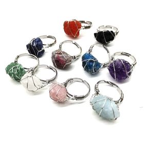 Natural Agate silver-plated winding adjustable ring women's Korean simple jewelry personality versatile opening stone ring