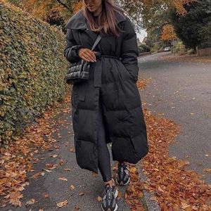 Malina Thick Loose Parkas Women Fashion Solid Covered Button Coats Women Elegant Tie Belt Long Cotton Jackets Female Ladies