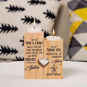 Thank You For Being My Unbiological Sister Candle Holder Best Friends Gift Wooden Candleholder H220419