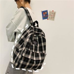 Fashion Plaid Canva College Student Backpack Teenage Girl School Bags Large Capacity Waterproof Travel Rucksack 220630