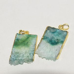 Colares de pendentes geode druzy green stone 2022 para jóias que fazem mulheres grandes fatias de ouro moldura de lajes de lajes de lajes de lajes