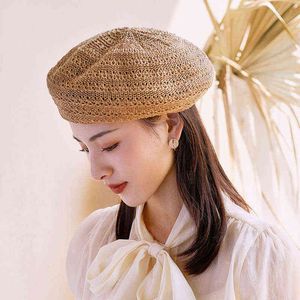 2021 Summer Beret Hats for Women Flat Cap Knit pusta koronkowe czapki beret lady dziewczęca kość kość żeńska malarz malarz kapelusz słoneczny j220722