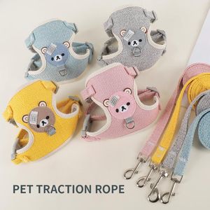 Dog Collars & Leashes Harness And Leash Set Adjustable Vest Soft Chest Strap Cute Cartoon Bear Pet Walking Harnesses For Small Medium Dogs C