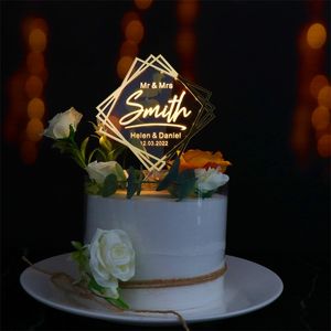 Personalisierte MR und MRS Name und Datum moderne LED -Hochzeitstorte Gravierte Acryl Custom Text Cake Topper D220618