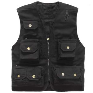 Men's Vests Mes Vest Multi Pocket Breathable Canvas Waistcoat Men Pographer Pockets Sleeveless Jacket Tooling Uniform