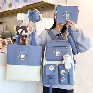 School Bolsas 5 Piece Set Kawaii Dos Desenhos Animados Mulheres Mochila Grande Capacidade Saco Para Adolescentes Bolsos Múltiplos Viagem 2022