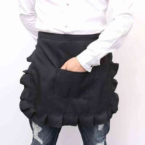 1 pz grembiule da cucina in pizzo bavaglino costume da cameriera mezza vita con tasca da cucina bomboniere per donne cameriera nero bianco A50 Y220426