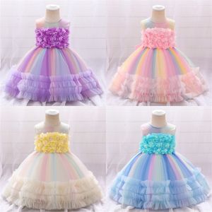 Baby Girl's Dresses Petal Design Lace Organza Princess Birthday Evening Dress Kids ärmlösa kläder 49Mya E3