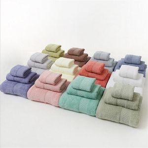 12 Colori 3 Pz Cotone Assorbente Viso A Mano Set di Asciugamani Da Bagno di Spessore Asciugamani Da Bagno In Cotone Adulti Bambini Set di Asciugamani T200915