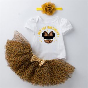 kids Infant Girls Clothing Sets Cotton Newborn Baby Girl Short Sleeve Bodysuit Leopard Skirt Headband 3Pcs Suit