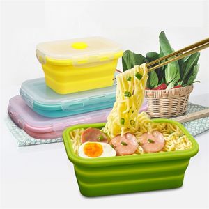 3501200ml Silikon Collapsible Lunch Box Food Storage Container Mikrovågbar Portable Bowl Picnic Camping Rectangle Outdoor Box 220727