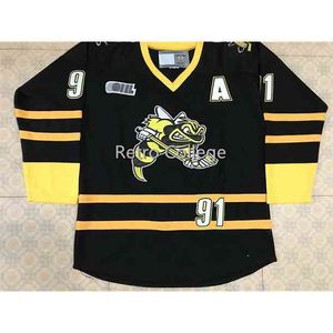 Thr SARNIA STING #91 Steven Stamkos 17 Matt Martin Black Hockey-Trikot, Herren-Stickerei, genäht. Passen Sie Trikots mit beliebiger Nummer und Namen an