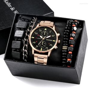 腕時計メンズウォッチファッションスポーツブレスレットセットブラックフェイスクォーツ時計カジュアルビジネス腕時計ギフト