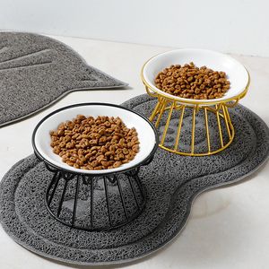 Moda Highend Pet Bowl Çeşitli Çizgi Pençe Pençe Desenleri Paslanmaz Çelik Raf Seramik Besleme Köpek ve Kedi Besleyici Y200917