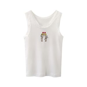 Puwd Ince Kızlar Tatlı Dantel Tank Tops Yaz Moda Bayanlar Bomba Pamuk Tees Vintage Kadınlar Sevimli Üst Şık 220325