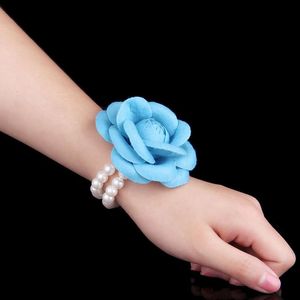 Dekorativa blommor 5pieces/väska bröllop brud brudtärna hand handledsblomma parti prom kvinnor lady armband storlek 8 cm camellia knopp