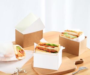 Kraft Paper Sandwiches owij pudełko gęste jajko tostowe pudełka na śniadanie pudełka na śniadanie Burger Tacka SN4474