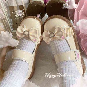 Kleid Schuhe Kawaii Japanische Stil Mädchen Lolita Mode 2022 Frühling Haken Schleife Mary Janes Pu Patchwork Bogen Schöne Zapatillas Mujer 220516