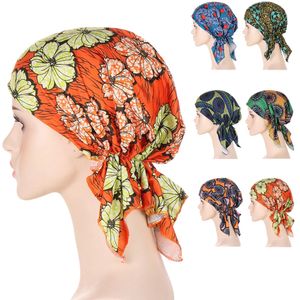 Donne musulmane Turbante pre-legato Strech Cappello Foulard Stampa floreale africana Bandane Copricapo Perdita di capelli Cancro Chemio Cap Copertura Hijab