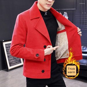 Lã de lã masculina Blends Double Bastted Suit Collar Woolen Jacket Red Men Tweed Coat Casa coreana Homme Hiver Winter Abro Largo Hombre Viol2