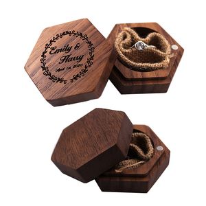 Svart valnöt trä ring lådor present wrap diy snida handgjorda smycken låda halsband örhängen förvaring bröllopsmaterial