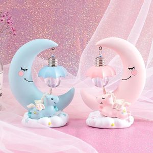 Harz Mond Einhorn LED Nachtlicht Cartoon Baby Kinderzimmer Lampe Atmen Kinder Spielzeug Weihnachtsgeschenk Kinderzimmer Handwerk Tischleuchte 220727