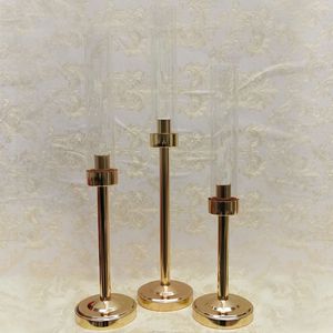 Bröllopsdekorationstillbehör Enkel guld mässing Ljusstake Holder Gold Acrylic Crystal Nordic Candelabra Imake127