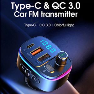 Car FM Transmitter Bluetooth-compatible 5.0 Handsfree Mp3 Player PD Type C QC3.0 USB Fast Charge Colorful Light Accessories T65