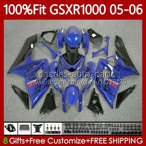 OEM Moto Corpo para Suzuki GSXR 1000 CC K5 GSX-R1000 2005 2006 Bodywork 122No.28 GSXR-1000 GSXR1000 1000CC 05 06 GSX R1000 05-06 Fairings de Molde de Injeção Kit Blue Chamas
