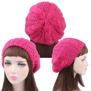 Berretti Fashion Lady Girl Twisted Flower Beret Women Warm Beanie Hat Multicolor Winter Handmade Knitting Cable Cap YD010Berets Berets