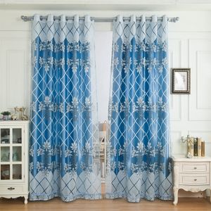 Tenda con perline di vetro Voile ricamato oscurante di lusso per soggiorno camera da letto Decorazione jacquard blu di qualità superiore W220421