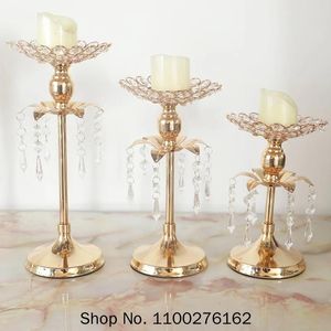 Ljusstakar guldkristallhållare bröllop dekoration bord centerpieces candelabra födelsedagsfest blomma vas hem dekorcandle
