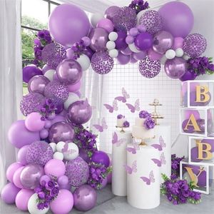 Kit de arco de arco de balão roxo kit rosa de látex de balão de balão decoração de festas de festas de festas de bebê de bebê