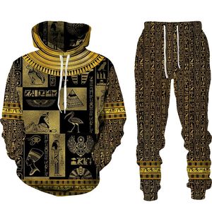 Horus Egyptian God Eye of Egypt Faraone Anubis Felpa con cappuccio Tuta da uomo Set di abbigliamento Autunno Inverno Pantaloni sportivi Felpa da uomo 220609