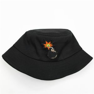 Berets Cartoon Bomb Embroidery Cotton Bucket Hat Fisherman Outdoor Travel Sun Cap Hats For Men And Women
