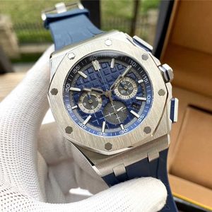 Titta på Luxury Men Quartz Movement Watches rostfritt stål 46mm lysande vattentätt armbandsur med gummibälte