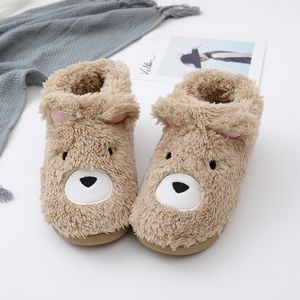 Autumn winter Female Animal Slipper Soft Warm Indoor Home&House TPR Slip Bottom Brown Plush Bear House Slippers Y201026