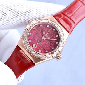 Montre de Luxe Kadınlar 29mm 8700 Otomatik Makine Hareketi Çelik CNC Kılıf Deri Kayış Elmas İzle Kol saatleri